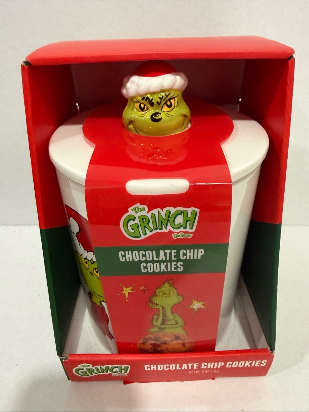Grinch Chocolate Chip Cookies Ceramic Canister Christmas Dr Seuss  New